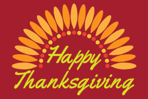 Happy Thanksgiving sign with turkey feathers