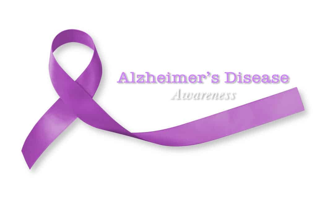 The words "Alzheimer's Disease Awareness" next to a purple ribbon.