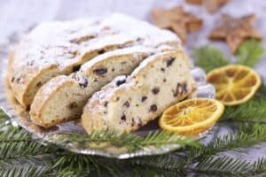 Sliced fruitcake on a plate