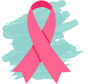 Pink breast cancer ribbon on green background