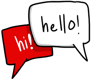 Drawings with the words "hi! "and "hello!"
