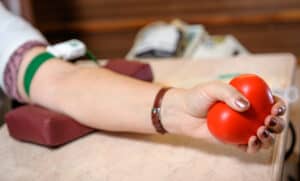 Arm of person donating blood