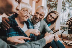family visiting Grandma