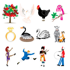 Illustrations of the 12 days of Christmas in full color