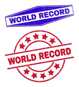 World record written in blue and red.