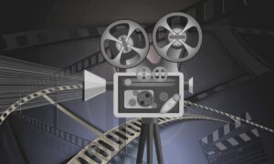 Sketch of old time movie projector.