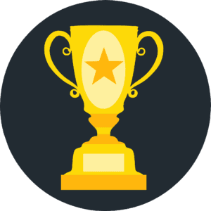 Illustration of gold trophy against black background