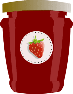 Image of a jelly jar with a strawberry label.